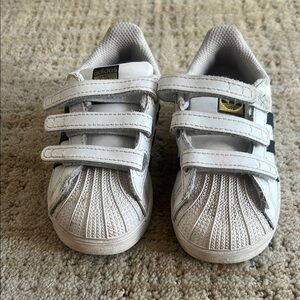 Adidas Kids White and Black Triple Strap Sneakers